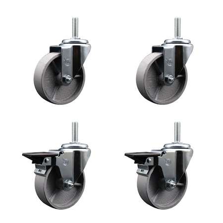 Service Caster 4 Inch Semi Steel Wheel Swivel 34 Inch Threaded Stem Caster Set 2 Brakes SCC SCC-TS20S415-SSR-34212-2-PLB-2